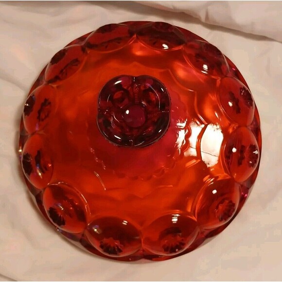 12" L.E. Smith Ruby Red Moon & Star Footed Candy Dish w/ Lid UV GLOW - Picture 5 of 8